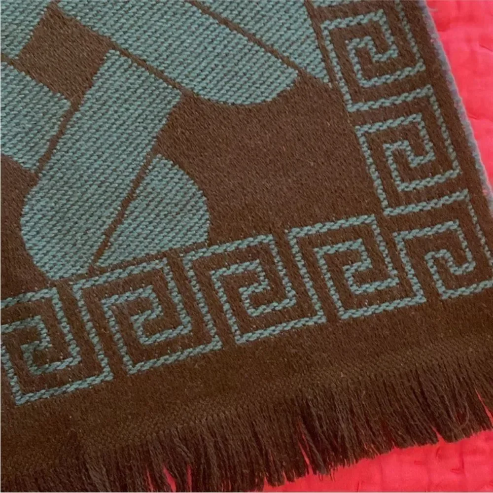Versace 100% wool Black and Teal Patterned Scarf, 71 x14 inch